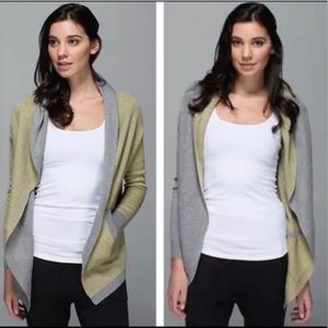Lululemon Cabin Yogi Reversible Knit Wrap Gray Yellow Cashmere Blend Pockets